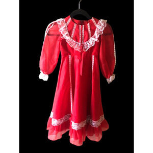 Vtg Fancy Frocks Party Christmas Dress Girls 4 Red Victorian Lace Ruffles Poofy